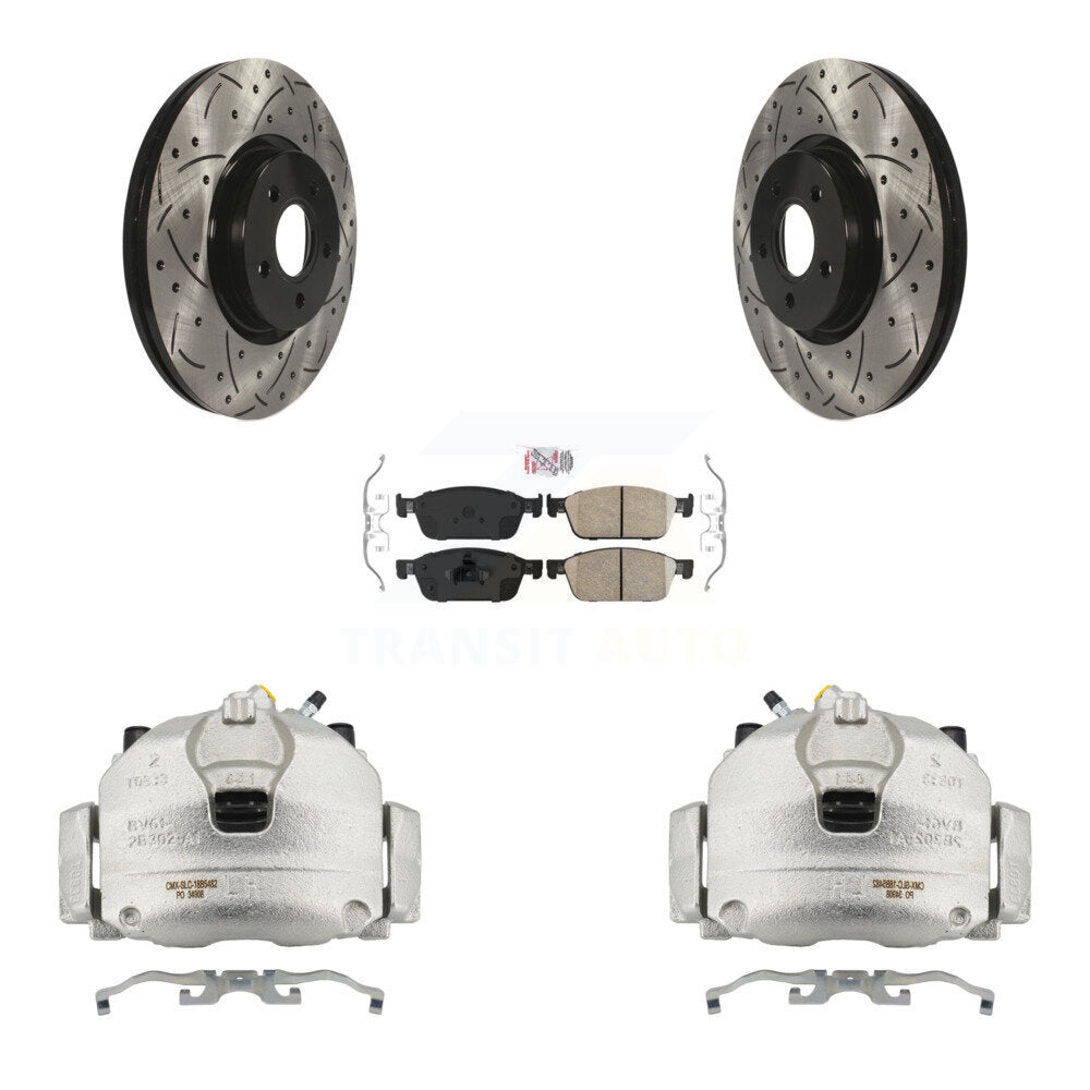 Front Brake Coated Caliper Drill Slot Rotors Ceramic Pad Kit For 2013-2018 Ford Focus ST KCD-100310N