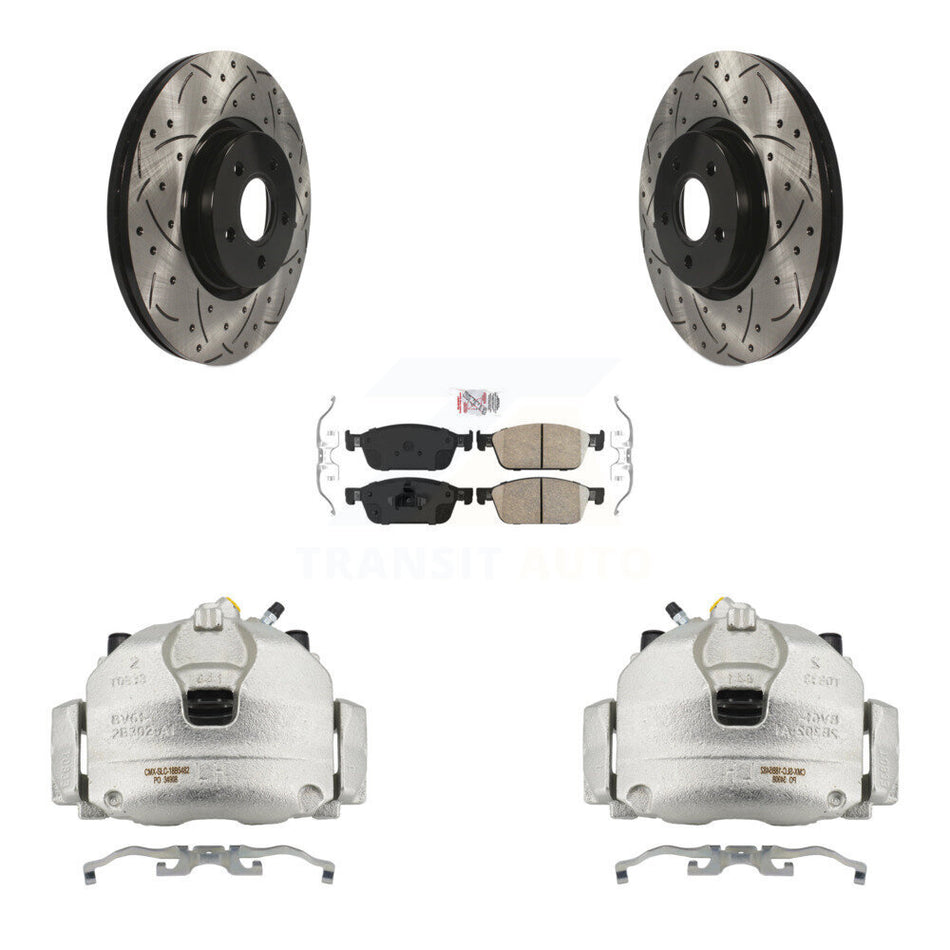 Front Brake Coated Caliper Drill Slot Rotors Ceramic Pad Kit For 2013-2018 Ford Focus ST KCD-100310N