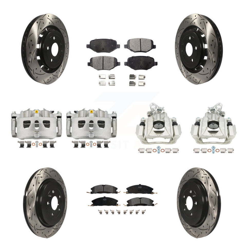 Front Rear Brake Caliper Drilled Slot Rotor Semi-Metallic Pad Kit (10Pc) For Lincoln MKS KCD-100310P