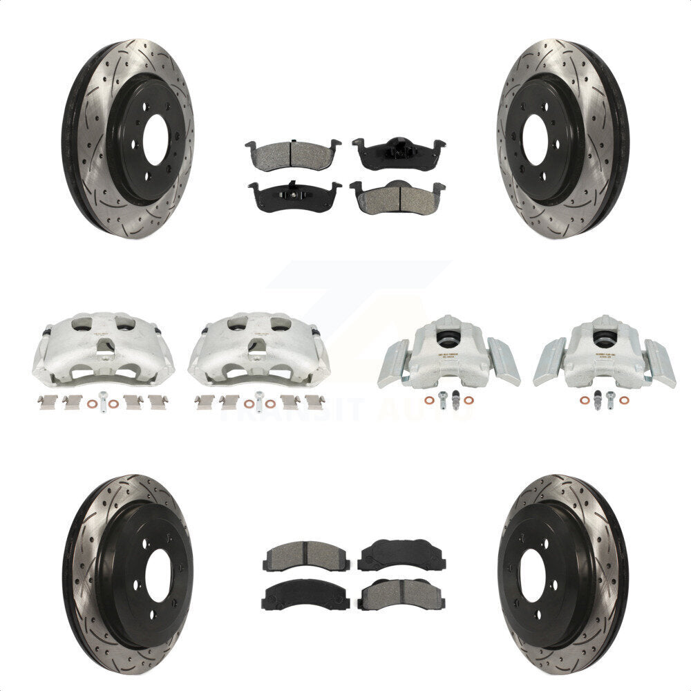 Front Rear Disc Brake Coated Caliper Drilled Slotted Rotors And Semi-Metallic Pads Kit (10Pc) For 2010-2017 Ford Expedition Lincoln Navigator KCD-100310S by Transit Auto