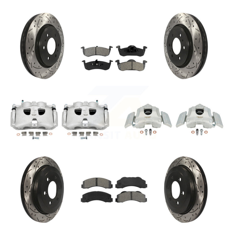 Front Rear Disc Brake Coated Caliper Drilled Slotted Rotors And Semi-Metallic Pads Kit (10Pc) For 2010-2017 Ford Expedition Lincoln Navigator KCD-100310S