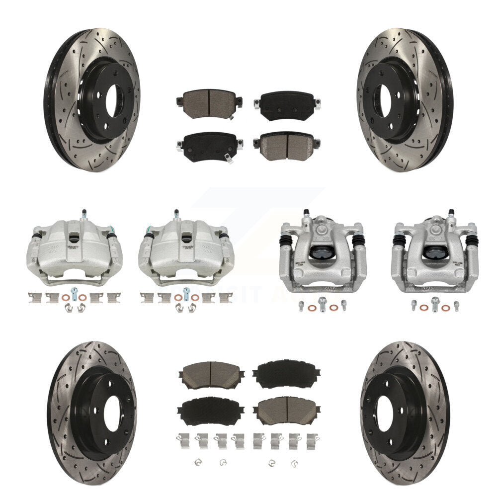 Front Rear Disc Brake Coated Caliper Drill Slot Rotor Ceramic Pad Kit (10Pc) For Mazda 6 KCD-100311C