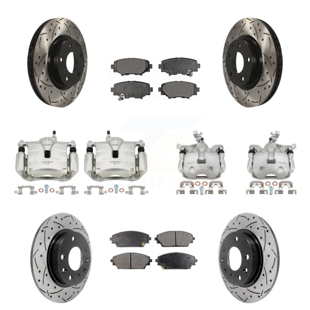 Front Rear Brake Caliper Drill Slot Rotor Semi-Metallic Pad Kit (10Pc) For Mazda 3 Sport KCD-100311P