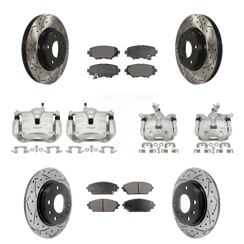 Front Rear Brake Caliper Drill Slot Rotor Semi-Metallic Pad Kit (10Pc) For Mazda 3 Sport KCD-100311P