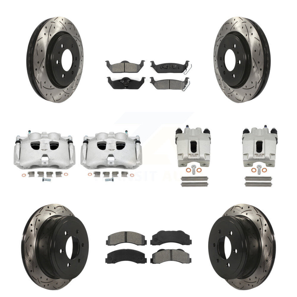 Front Rear Disc Brake Coated Caliper Drilled Slotted Rotors And Semi-Metallic Pads Kit (10Pc) For 2010-2011 Ford F-150 With 6 Lug Wheels KCD-100312S