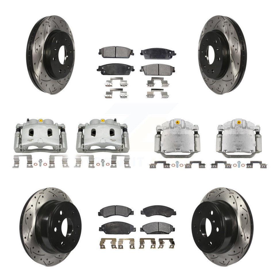Front Rear Brake Caliper Drill Slot Rotor Ceramic Pad Kit (10Pc) For Chevrolet Avalanche KCD-100312T