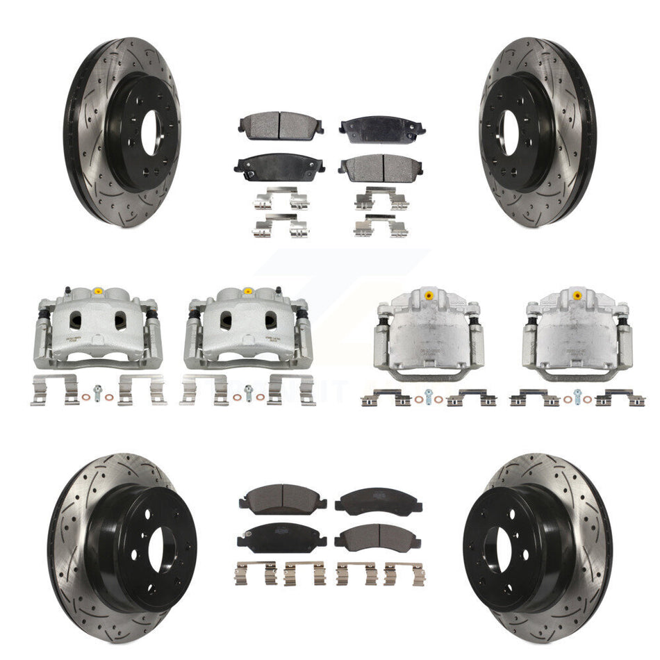 Front Rear Brake Caliper Drill Slot Rotor Ceramic Pad Kit (10Pc) For Chevrolet Silverado KCD-100313T