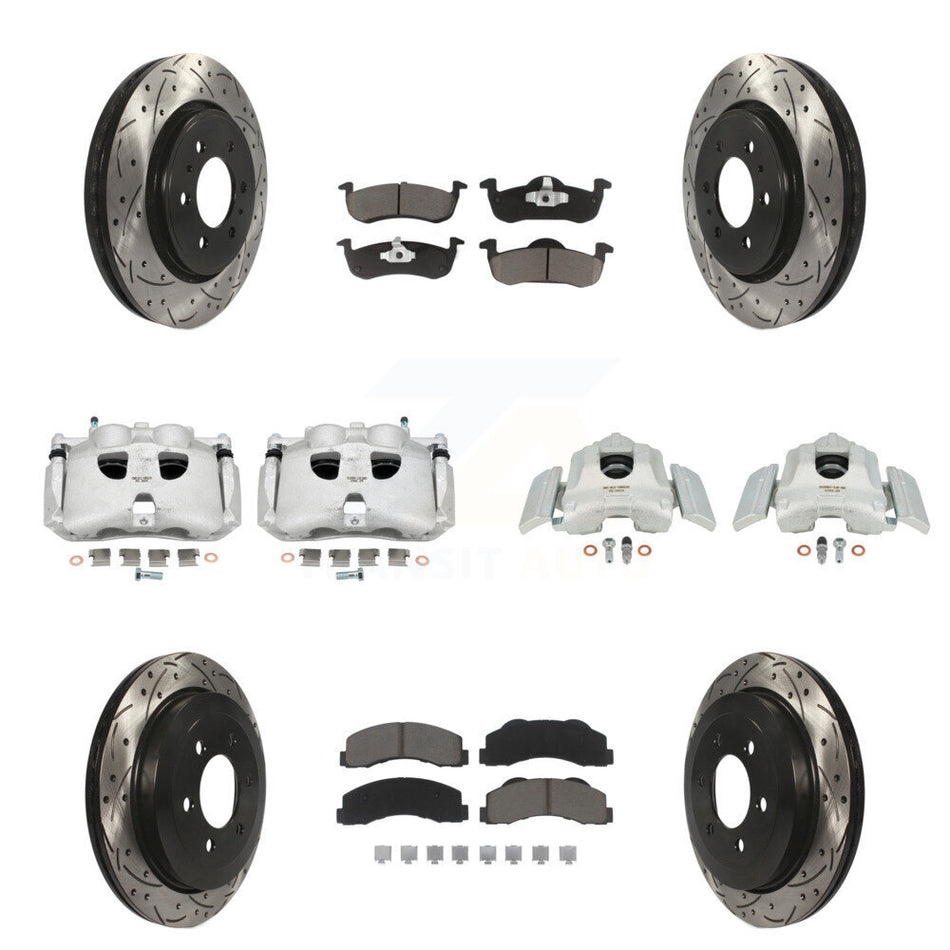 Front Rear Disc Brake Coated Caliper Drilled Slotted Rotors And Ceramic Pads Kit (10Pc) For 2010-2017 Ford Expedition Lincoln Navigator KCD-100314C