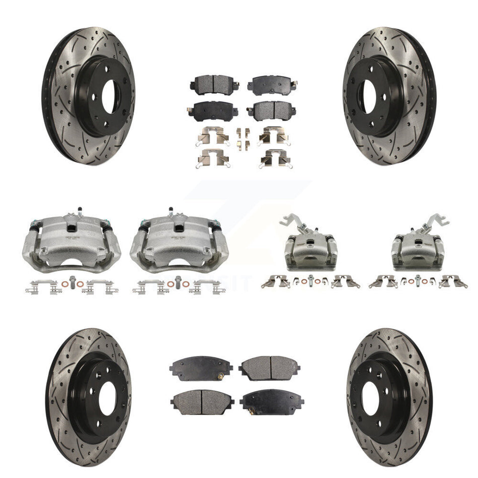 Front Rear Brake Caliper Drill Slotted Rotor Semi-Metallic Pad Kit (10Pc) For Mazda CX-3 KCD-100314P