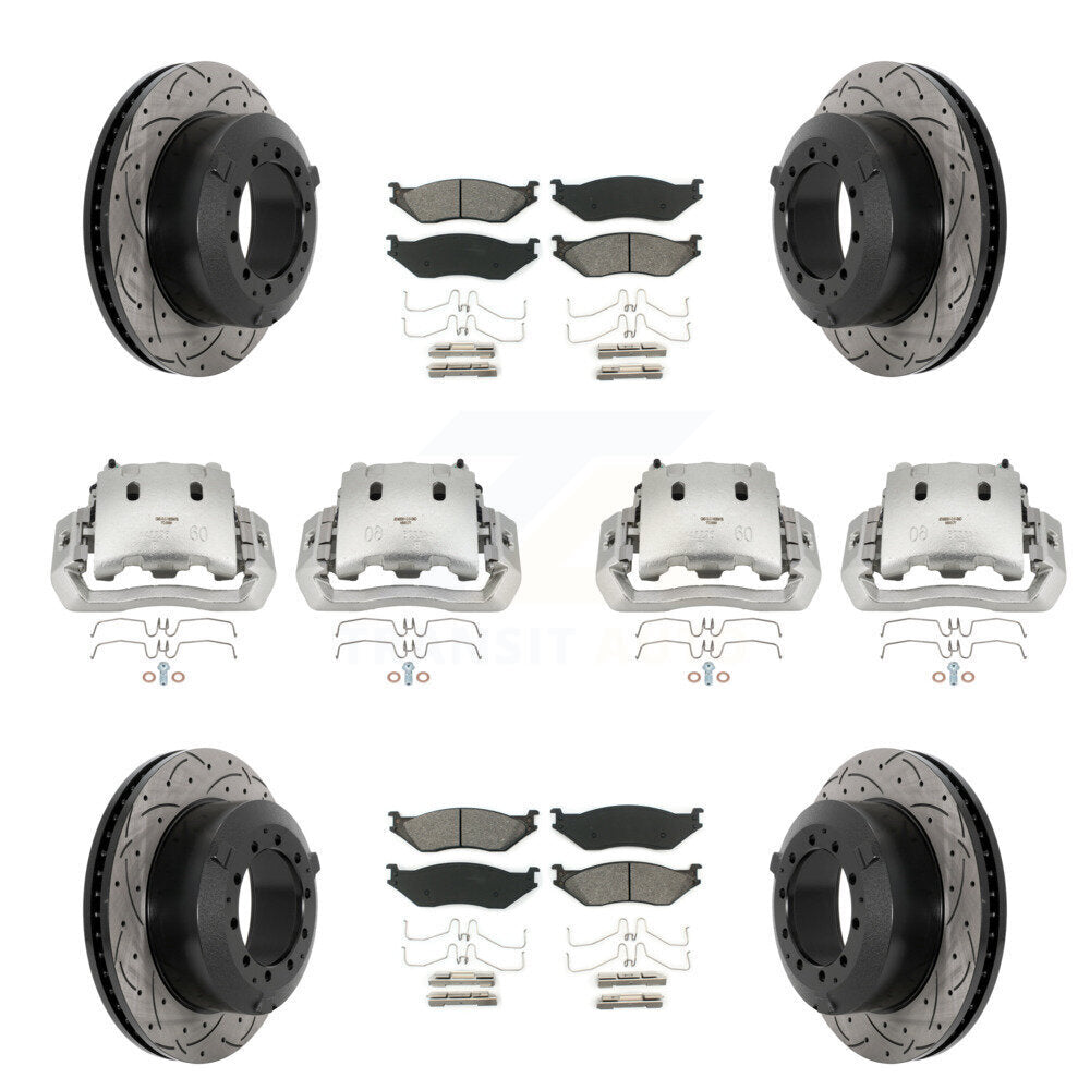 Front Rear Disc Brake Coated Caliper Drilled Slot Rotor Semi-Metallic Pad Kit (10Pc) For KCD-100314S