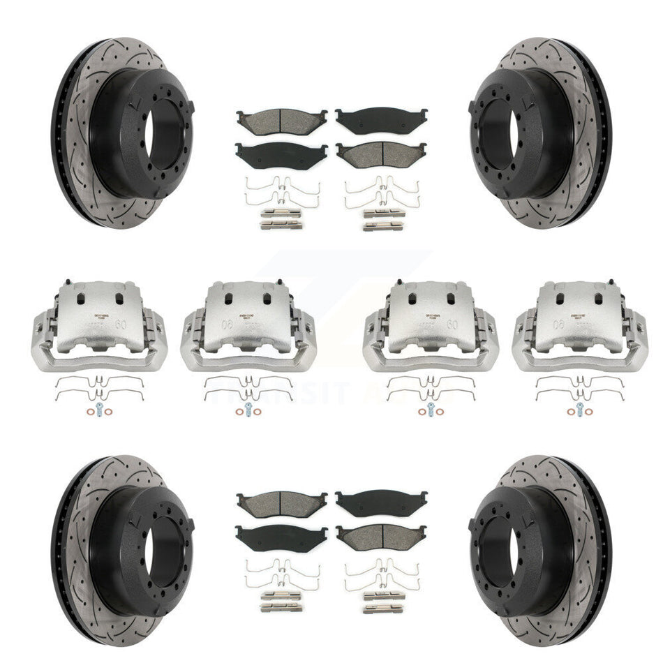 Front Rear Disc Brake Coated Caliper Drilled Slot Rotor Semi-Metallic Pad Kit (10Pc) For KCD-100314S