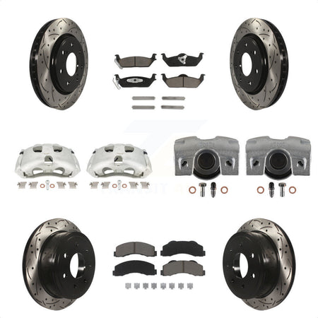 Front Rear Disc Brake Coated Caliper Drilled Slotted Rotors And Ceramic Pads Kit (10Pc) For 2010-2011 Ford F-150 With 7 Lug Wheels KCD-100315C by Transit Auto