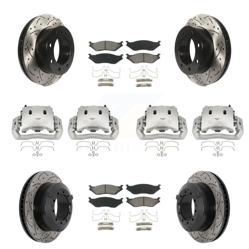 Front Rear Disc Brake Coated Caliper Drilled Slot Rotor Semi-Metallic Pad Kit (10Pc) For KCD-100315S