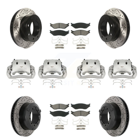 Front Rear Disc Brake Coated Caliper Drilled Slot Rotor Semi-Metallic Pad Kit (10Pc) For KCD-100315S