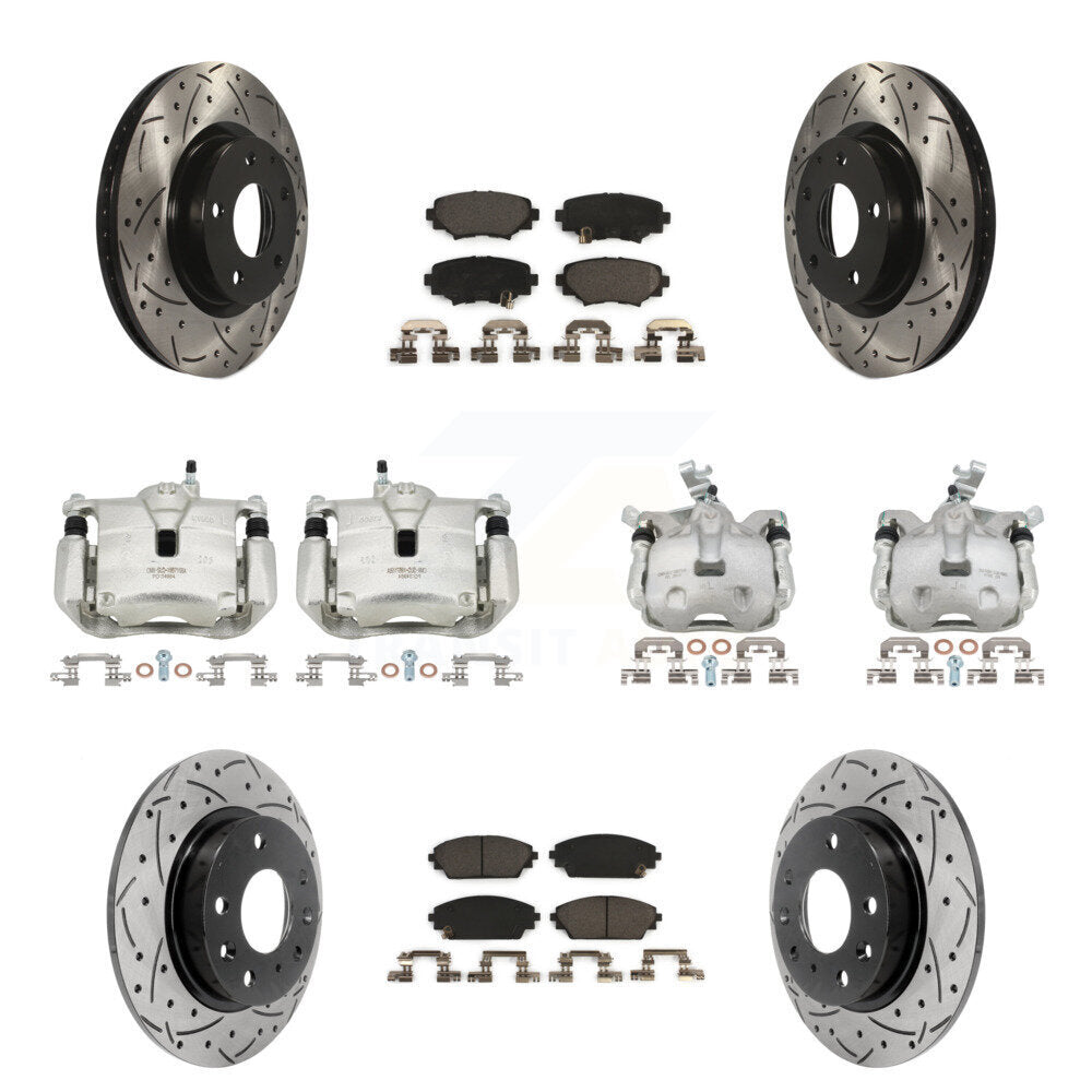 Front Rear Brake Caliper Drill Slot Rotors Ceramic Pad Kit (10Pc) For Mazda 3 Sport 2.5L KCD-100315T