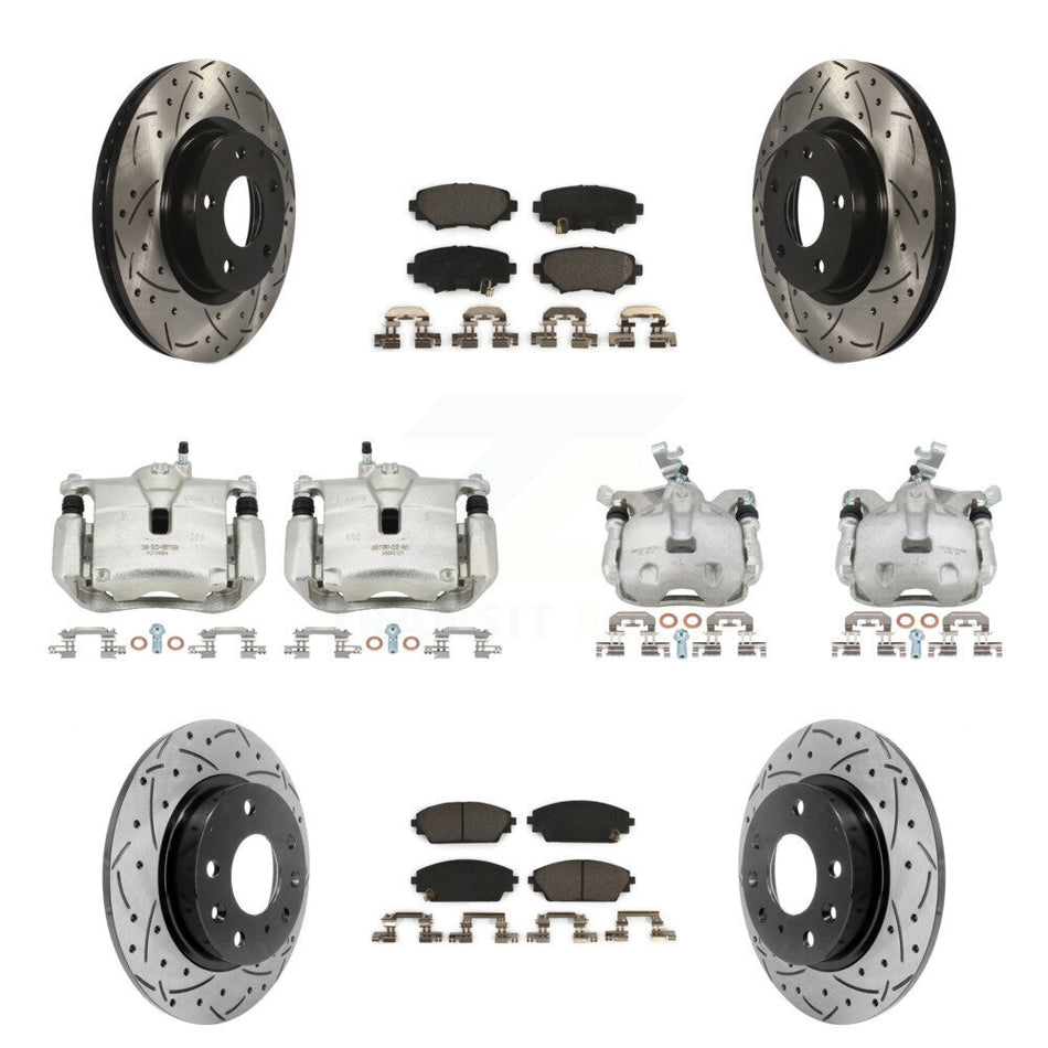 Front Rear Brake Caliper Drill Slot Rotors Ceramic Pad Kit (10Pc) For Mazda 3 Sport 2.5L KCD-100315T
