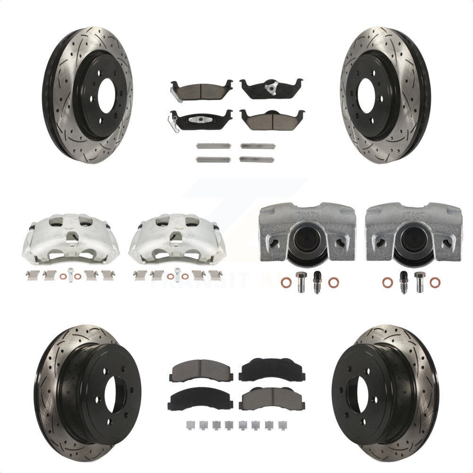 Front Rear Disc Brake Coated Caliper Drilled Slotted Rotors And Ceramic Pads Kit (10Pc) For 2010-2011 Ford F-150 With 6 Lug Wheels KCD-100316C by Transit Auto