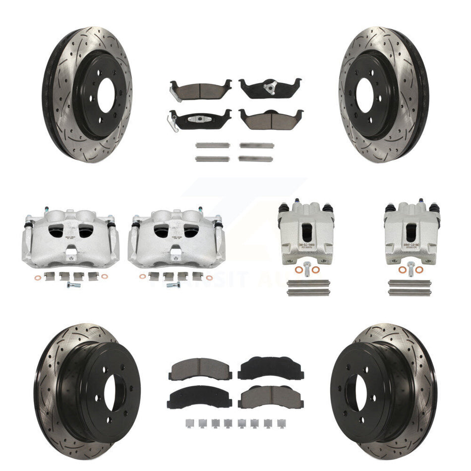 Front Rear Disc Brake Coated Caliper Drilled Slotted Rotors And Ceramic Pads Kit (10Pc) For 2010-2011 Ford F-150 With 6 Lug Wheels KCD-100316C