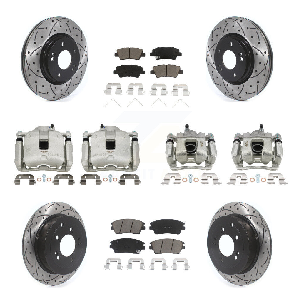 Front Rear Brake Caliper Drill Slot Rotors Ceramic Pad Kit (10Pc) For Hyundai Tucson Kia KCD-100317C