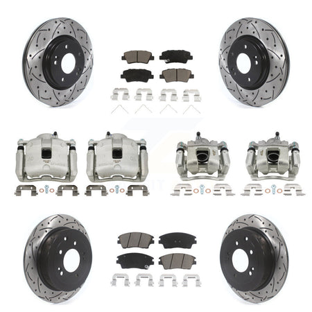 Front Rear Brake Caliper Drill Slot Rotors Ceramic Pad Kit (10Pc) For Hyundai Tucson Kia KCD-100317C
