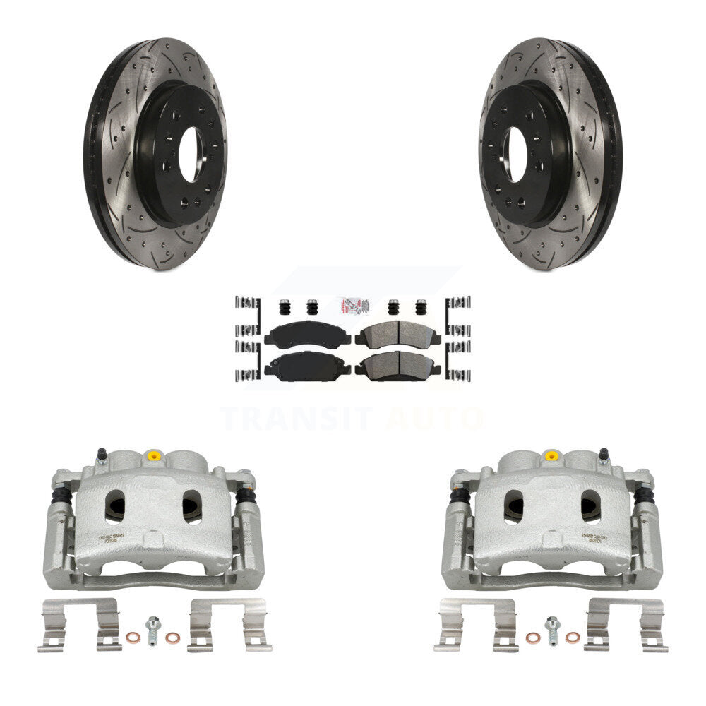 Front Brake Caliper Drilled Slot Rotor Semi-Metallic Pad Kit For Chevrolet GMC Silverado KCD-100317N