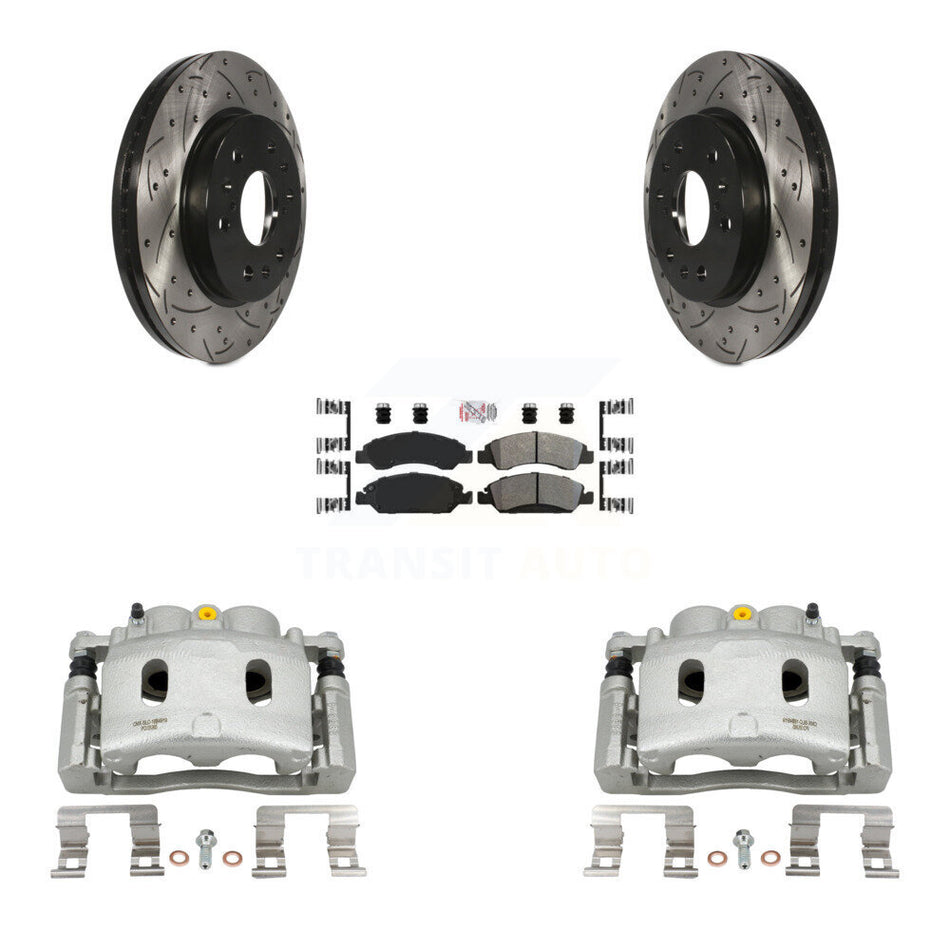 Front Brake Caliper Drilled Slot Rotor Semi-Metallic Pad Kit For Chevrolet GMC Silverado KCD-100317N