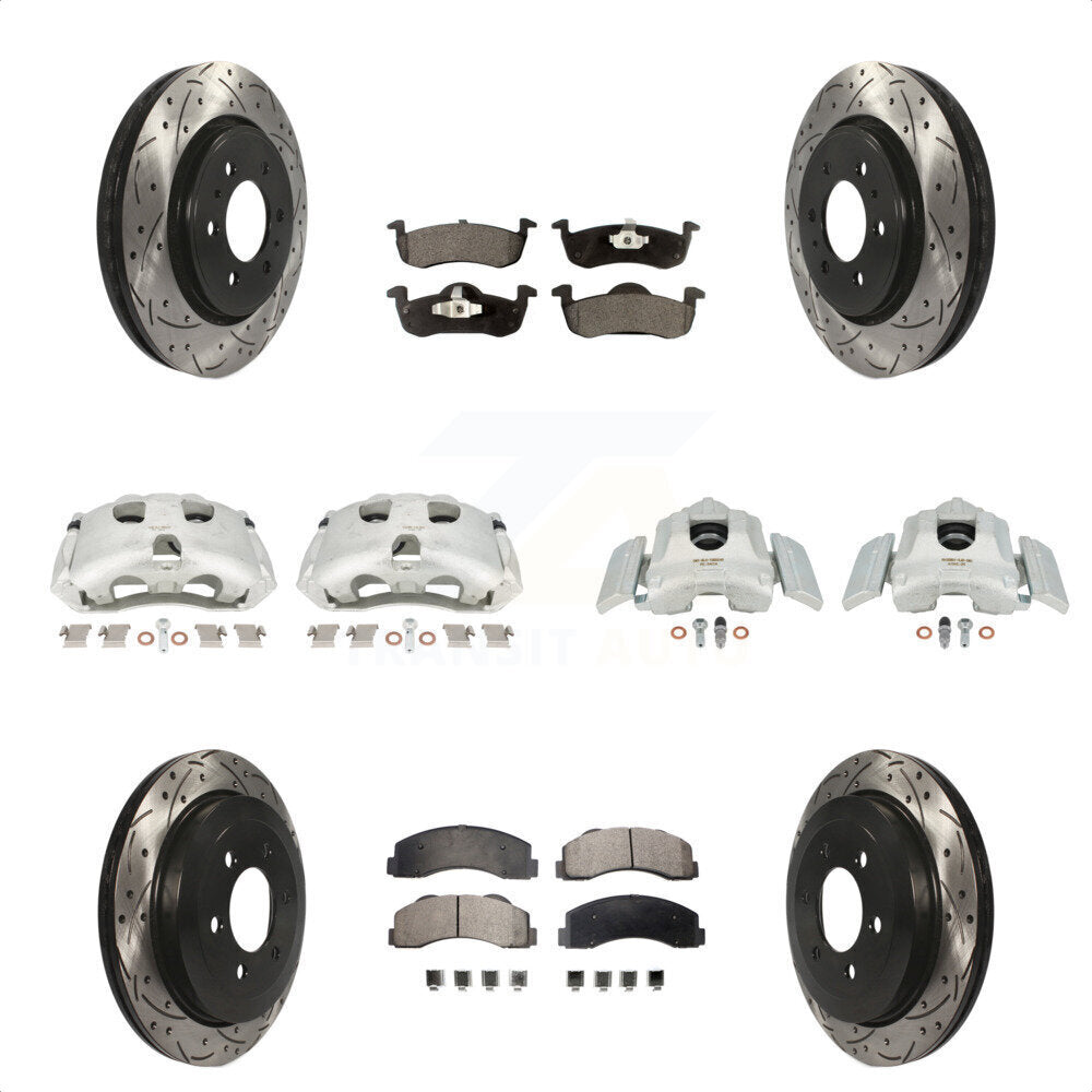 Front Rear Disc Brake Coated Caliper Drilled Slotted Rotors And Semi-Metallic Pads Kit (10Pc) For 2010-2017 Ford Expedition Lincoln Navigator KCD-100317P by Transit Auto