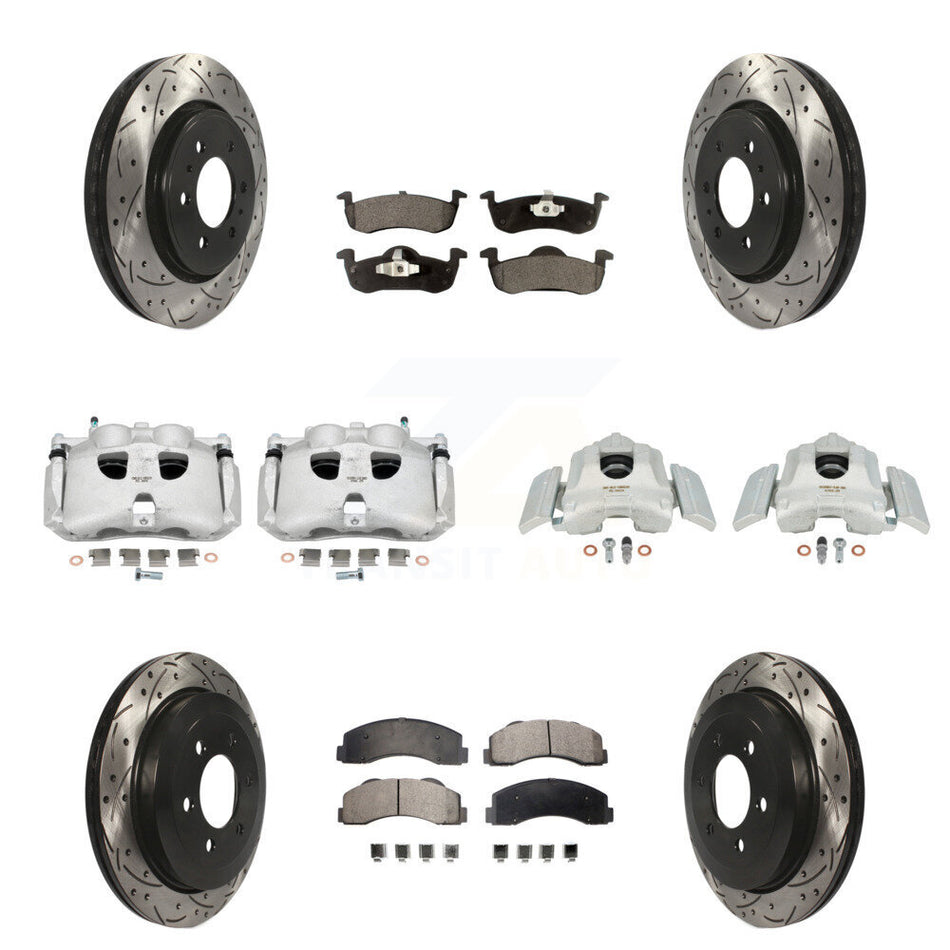 Front Rear Disc Brake Coated Caliper Drilled Slotted Rotors And Semi-Metallic Pads Kit (10Pc) For 2010-2017 Ford Expedition Lincoln Navigator KCD-100317P