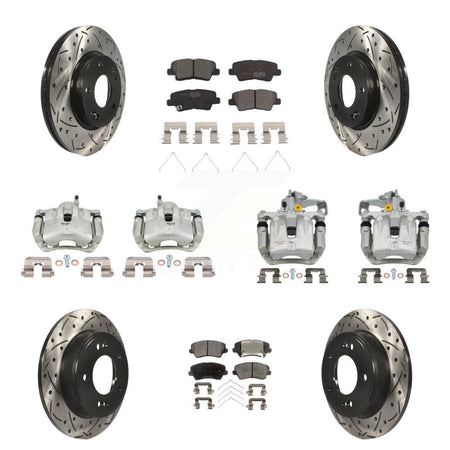 Front Rear Brake Caliper Drilled Slot Rotor Ceramic Pad Kit (10Pc) For Kia Forte Hyundai KCD-100317T