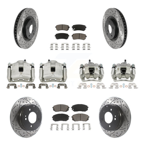 Front Rear Brake Coat Caliper Drill Slot Rotor Ceramic Pad Kit (10Pc) For Hyundai Tucson KCD-100318C