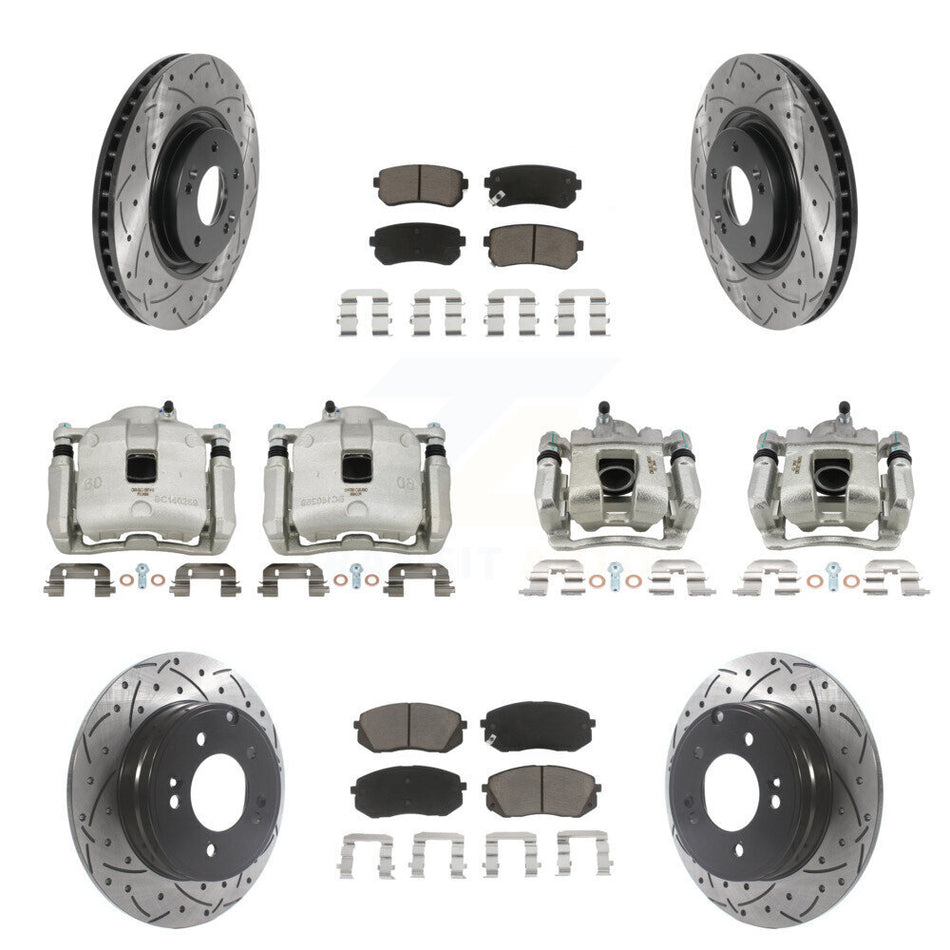 Front Rear Brake Coat Caliper Drill Slot Rotor Ceramic Pad Kit (10Pc) For Hyundai Tucson KCD-100318C