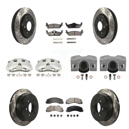 Front Rear Disc Brake Coated Caliper Drilled Slotted Rotors And Semi-Metallic Pads Kit (10Pc) For 2010-2011 Ford F-150 With 6 Lug Wheels KCD-100318P by Transit Auto