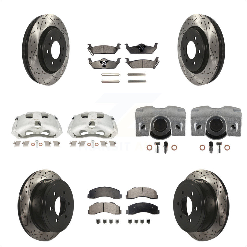 Front Rear Disc Brake Coated Caliper Drilled Slotted Rotors And Semi-Metallic Pads Kit (10Pc) For 2010-2011 Ford F-150 With 6 Lug Wheels KCD-100318P by Transit Auto