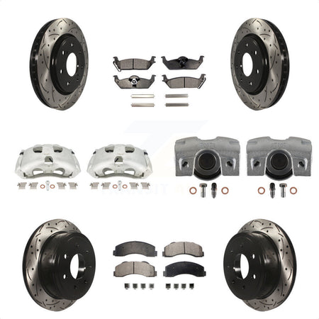 Front Rear Disc Brake Coated Caliper Drilled Slotted Rotors And Semi-Metallic Pads Kit (10Pc) For 2010-2011 Ford F-150 With 7 Lug Wheels KCD-100319P by Transit Auto