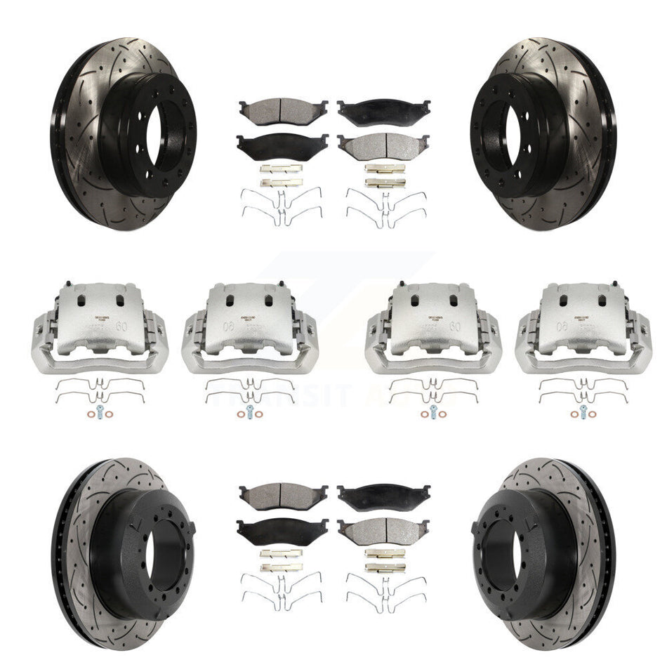 Front Rear Brake Caliper Drill Slotted Rotor Semi-Metallic Pad Kit (10Pc) For Ford F-450 KCD-100320P