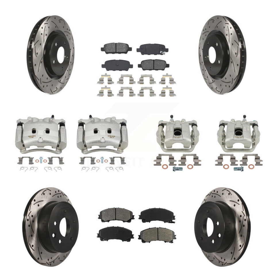 Front Rear Brake Caliper Drill Slot Rotors Semi-Metallic Pad Kit (10Pc) For Nissan Rogue KCD-100320S
