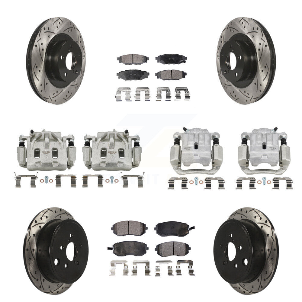 Front Rear Brake Coat Caliper Drill Slot Rotors Ceramic Pad Kit (10Pc) For Subaru Legacy KCD-100320T