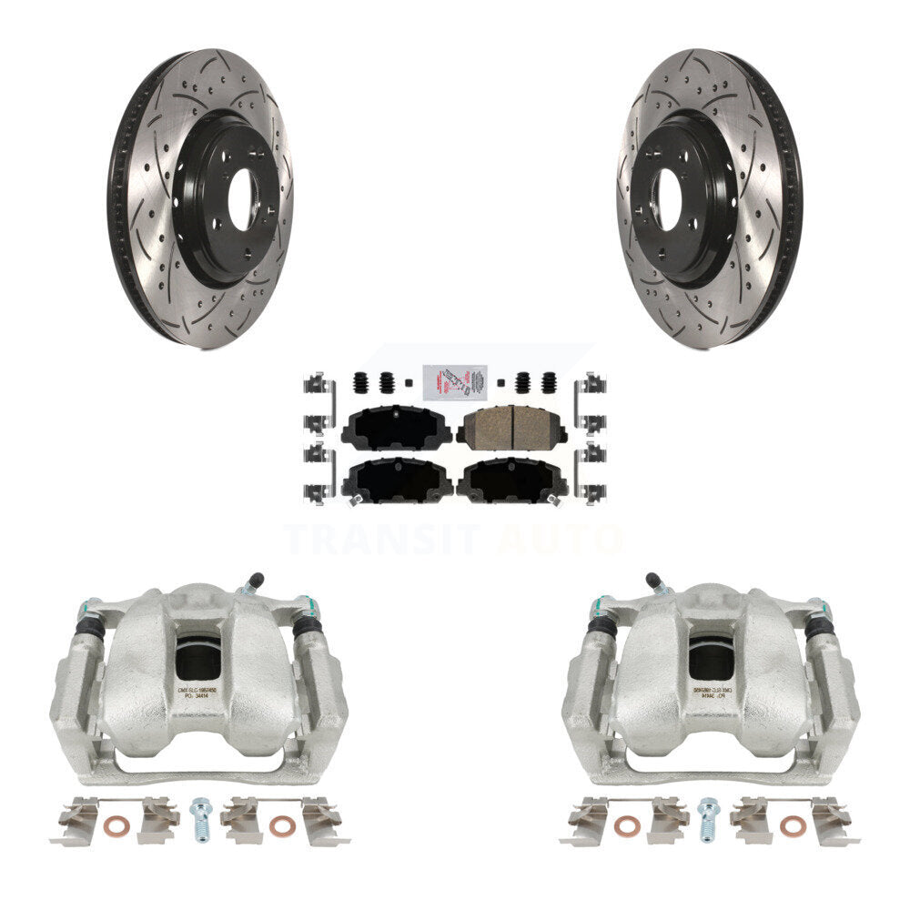 Front Disc Brake Coated Caliper Drilled Slotted Rotors And Ceramic Pads Kit For Honda Accord KCD-100321N by Transit Auto