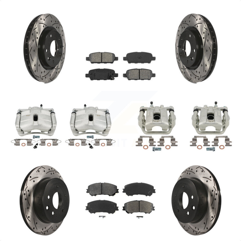 Front Rear Disc Brake Coated Caliper Drilled Slotted Rotors And Semi-Metallic Pads Kit (10Pc) For Nissan Rogue Sport KCD-100321S by Transit Auto