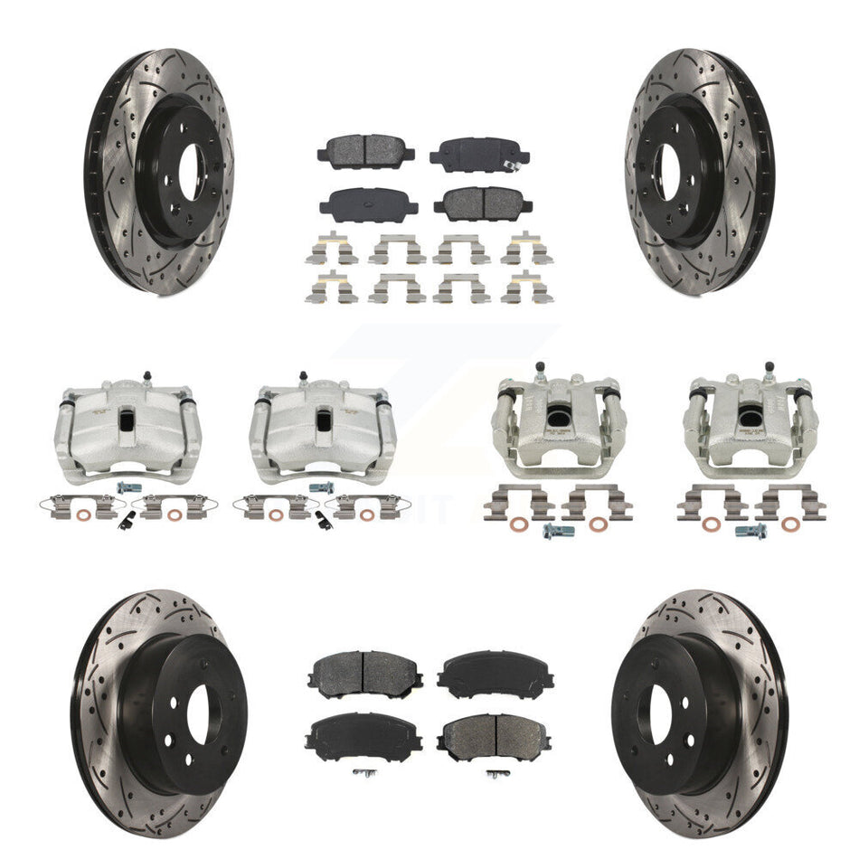 Front Rear Disc Brake Coated Caliper Drilled Slotted Rotors And Semi-Metallic Pads Kit (10Pc) For Nissan Rogue Sport KCD-100321S