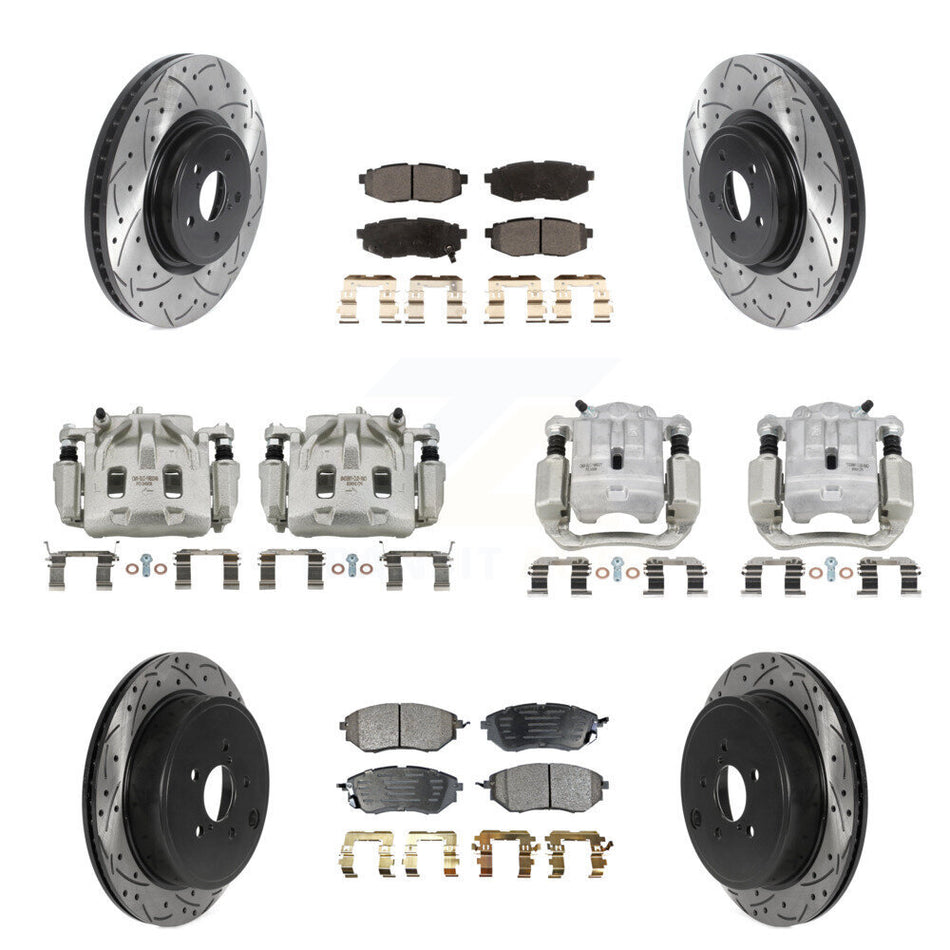 Front Rear Brake Coat Caliper Drill Slot Rotor Ceramic Pad Kit (10Pc) For Subaru Outback KCD-100321T