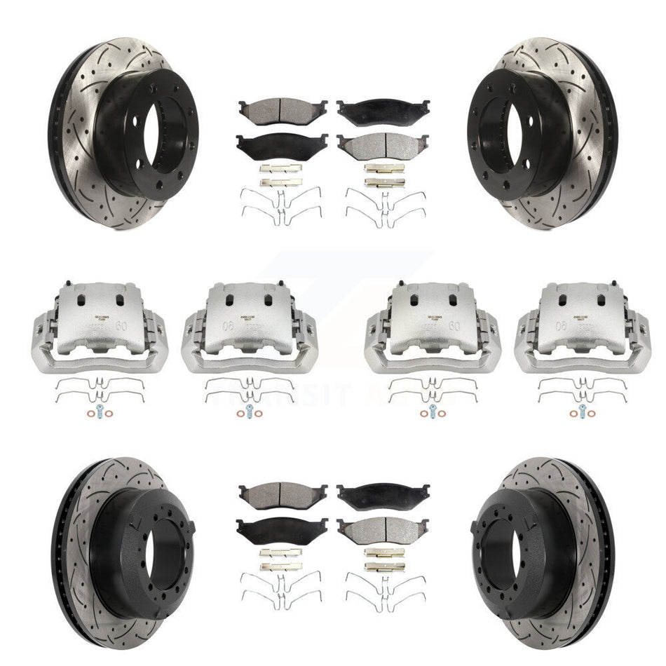 Front Rear Disc Brake Coated Caliper Drilled Slot Rotor Semi-Metallic Pad Kit (10Pc) For KCD-100322P