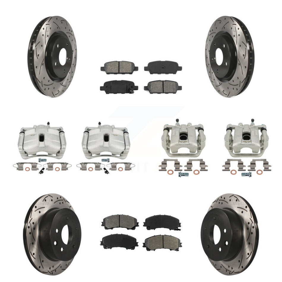 Front Rear Disc Brake Coated Caliper Drilled Slotted Rotors And Semi-Metallic Pads Kit (10Pc) For 2014-2015 Nissan Rogue SL With 3rd Row Seating KCD-100322S