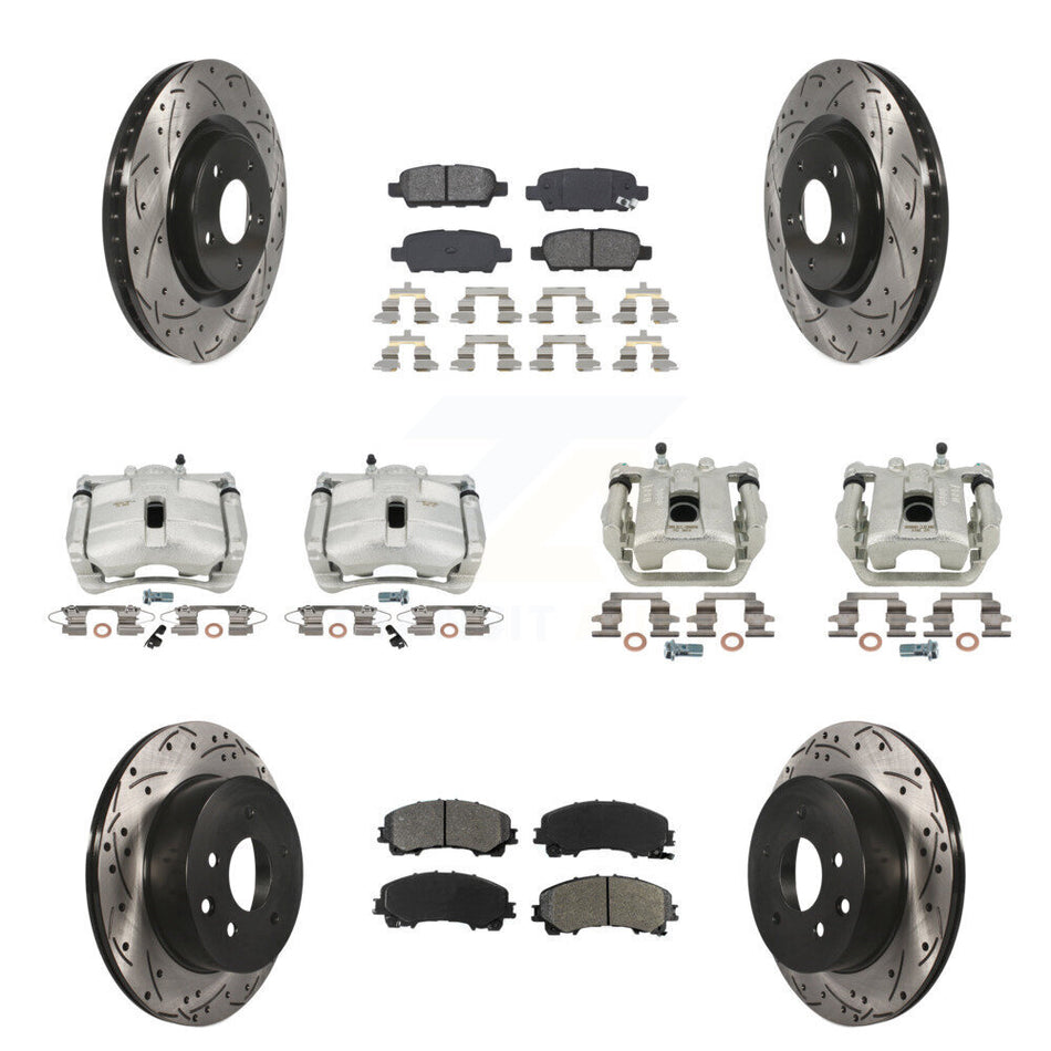 Front Rear Disc Brake Coated Caliper Drilled Slotted Rotors And Semi-Metallic Pads Kit (10Pc) For 2014-2015 Nissan Rogue SL With 3rd Row Seating KCD-100322S