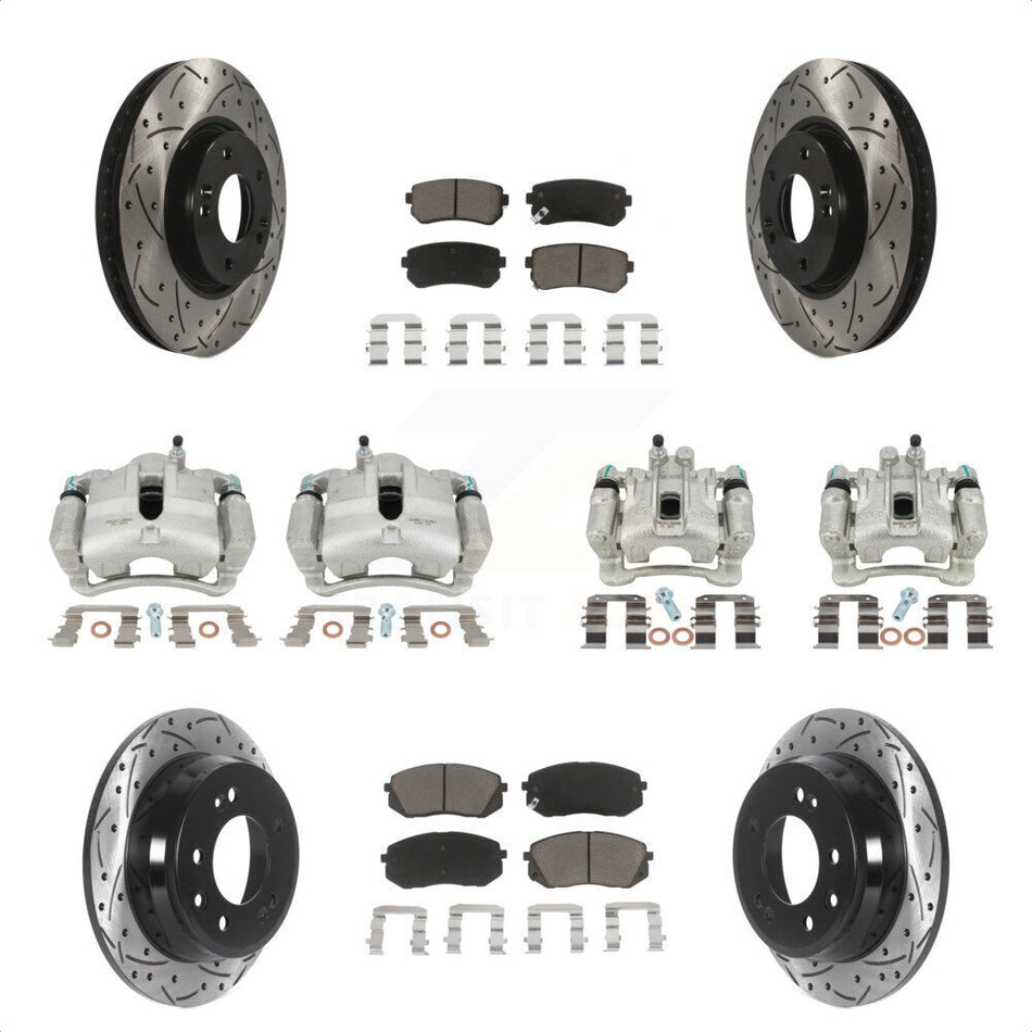 Front Rear Disc Brake Coated Caliper Drilled Slotted Rotors And Ceramic Pads Kit (10Pc) For Kia Sportage Hyundai Tucson KCD-100323C by Transit Auto