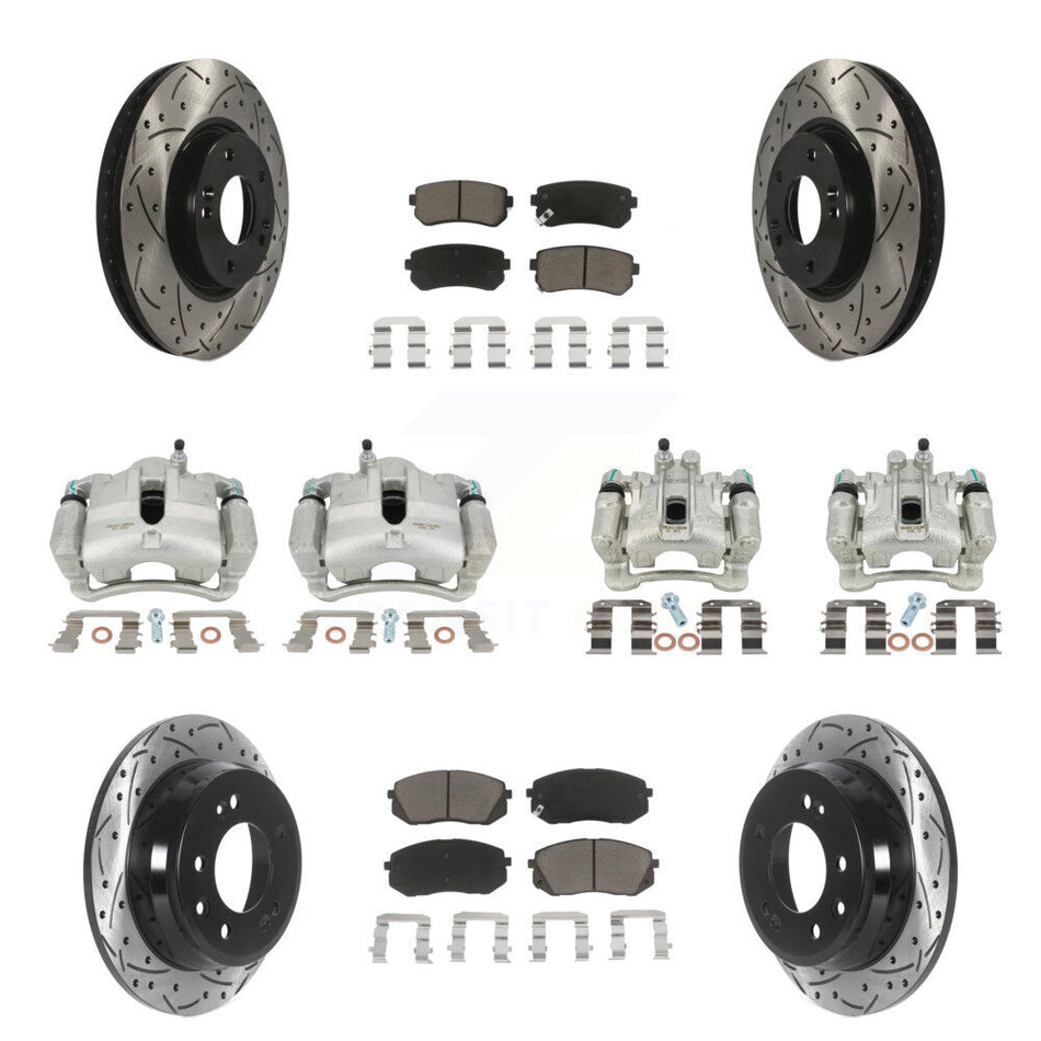 Front Rear Disc Brake Coated Caliper Drilled Slotted Rotors And Ceramic Pads Kit (10Pc) For Kia Sportage Hyundai Tucson KCD-100323C