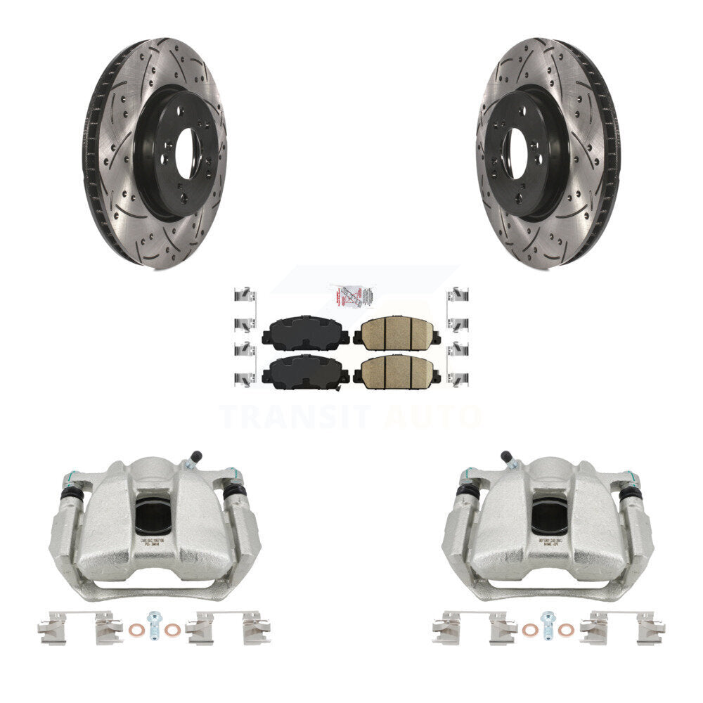 Front Disc Brake Coated Caliper Drilled Slotted Rotor & Ceramic Pad Kit For Honda Accord KCD-100323N