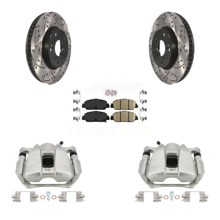 Front Disc Brake Coated Caliper Drilled Slotted Rotor & Ceramic Pad Kit For Honda Accord KCD-100323N