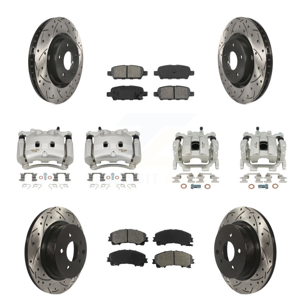 Front Rear Brake Caliper Drill Slot Rotor Semi-Metallic Pad Kit (10Pc) For INFINITI QX50 KCD-100323S