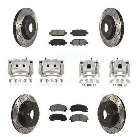 Front Rear Brake Caliper Drill Slot Rotor Semi-Metallic Pad Kit (10Pc) For INFINITI QX50 KCD-100323S